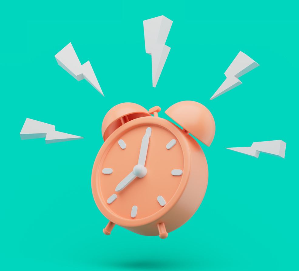 a mint green background with an orange retro-style alarm clock. around the clock are white lightning bolts suggesting the alarm is going off. PokerStars and other online poker sites have tools like time limits to help players gamble responsibly.